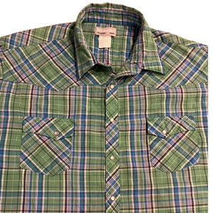 Wrangler Wrancher Green & Blue Pearl Snap Double Breast Pocket Short Sleeve 3XL